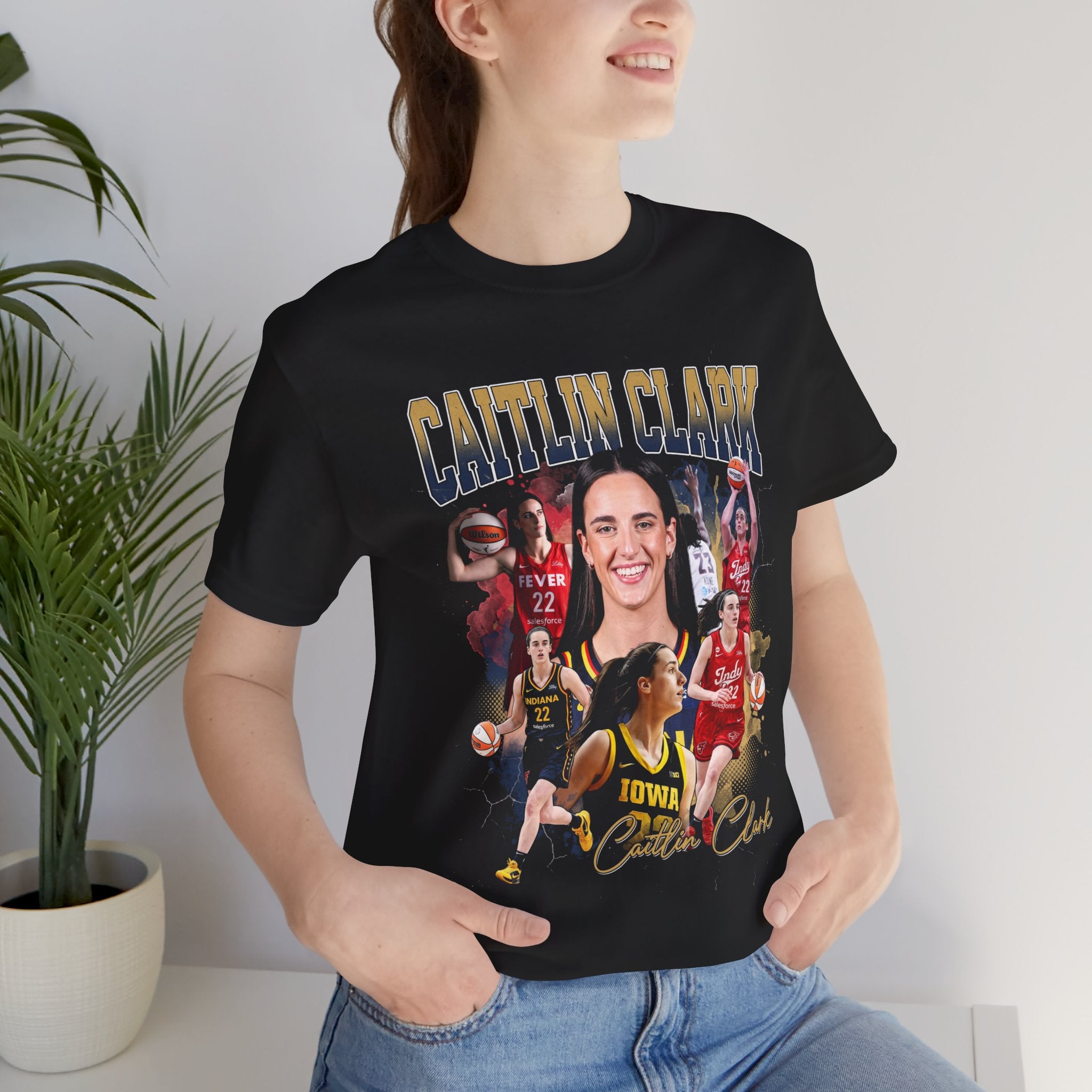 Caitlin Clark Basketball Collage Tee worn by a model