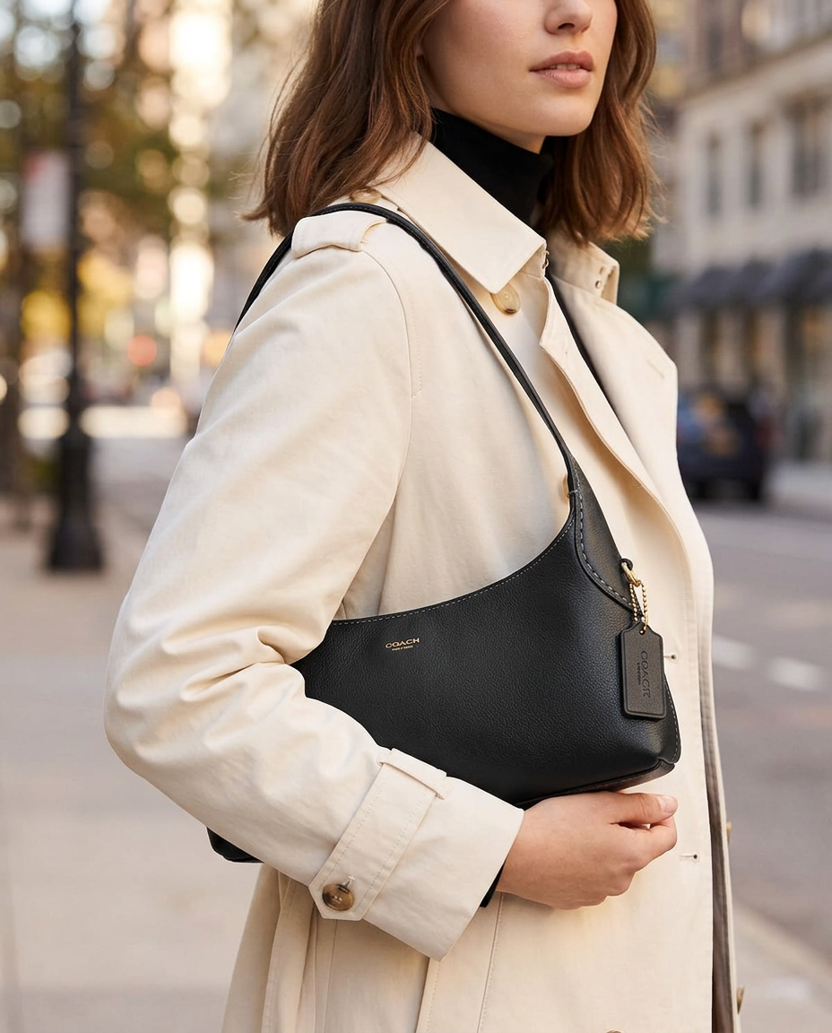 Coach Brooklyn Shoulder Bag 26 in Black worn by a model