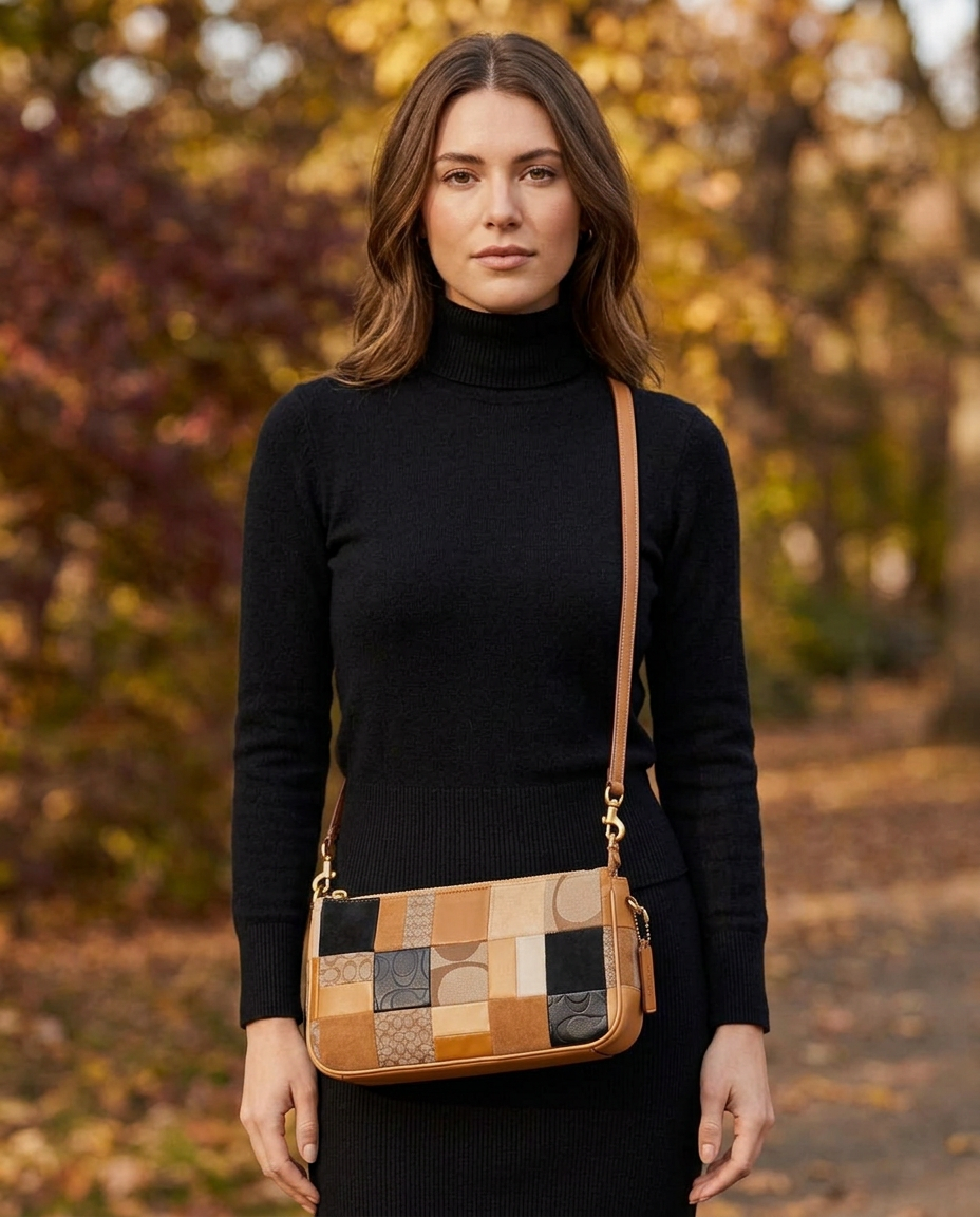 Coach Patchwork Plaza Bag 25 worn by a model