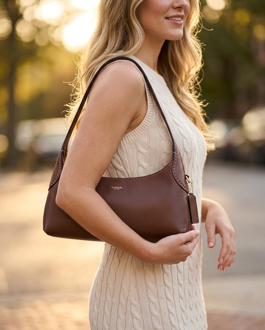 Coach Brooklyn Shoulder Bag 26 in Brown worn by a model