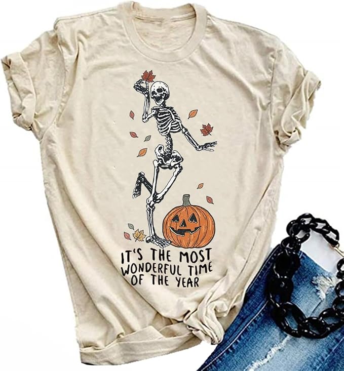 SurBepo Halloween Pumpkin Fall Graphic Tee worn by a model