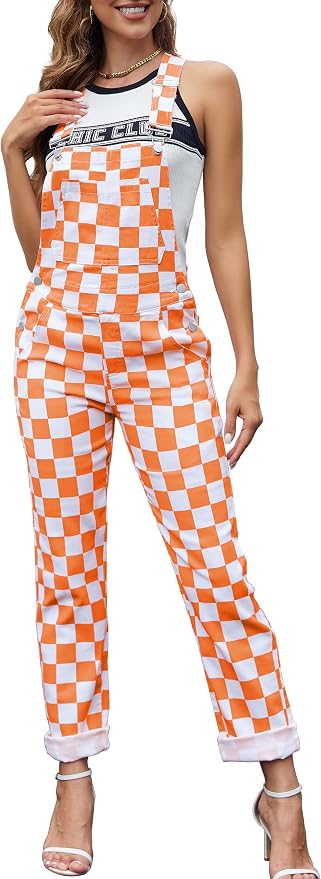 Odefou Orange & White Checkered Overalls worn by a model