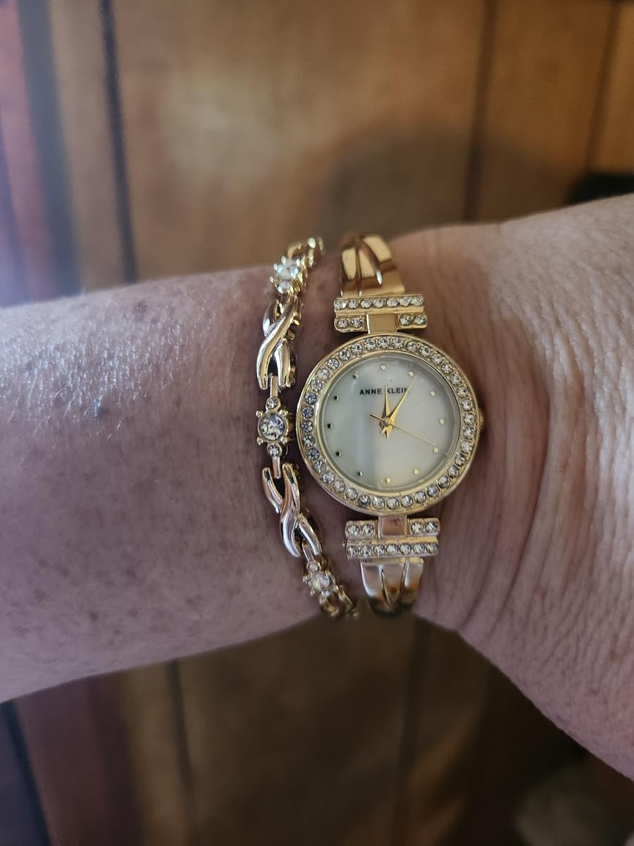 Anne Klein Crystal Bangle Watch Set worn by a model