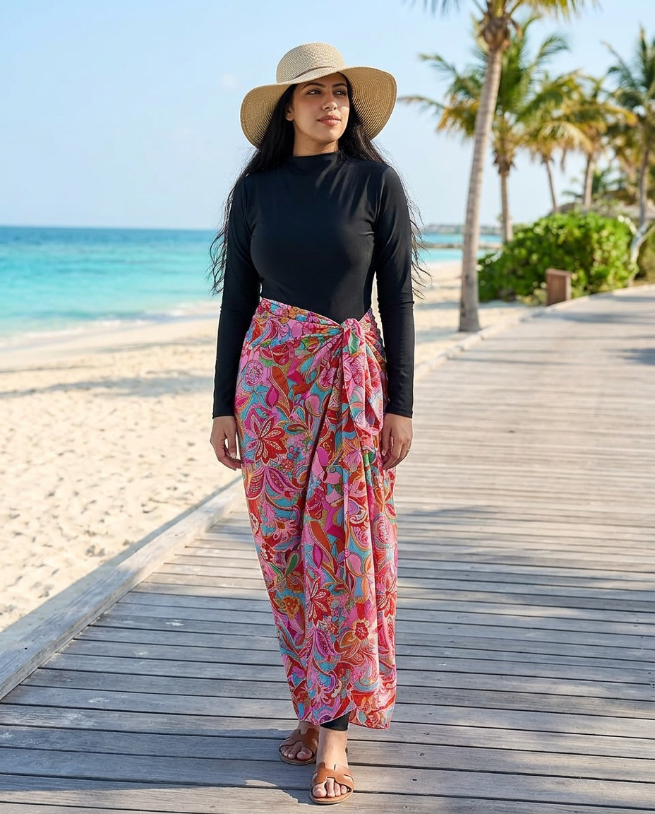 Eicolorte Floral Sarong Wrap worn by a model