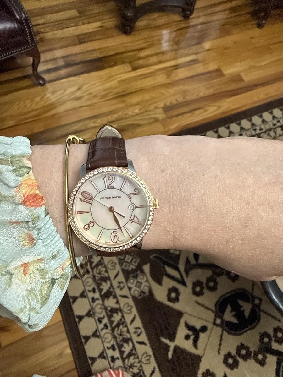 Golden Maple Mother Of Pearl Watch worn by a model