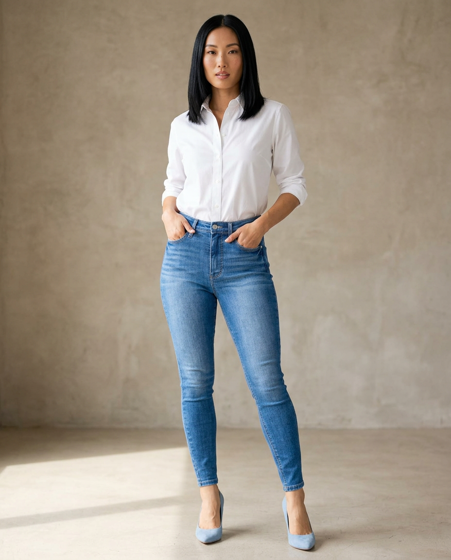 Judy Blue High Waist Tummy Control Skinny Jeans worn by a model