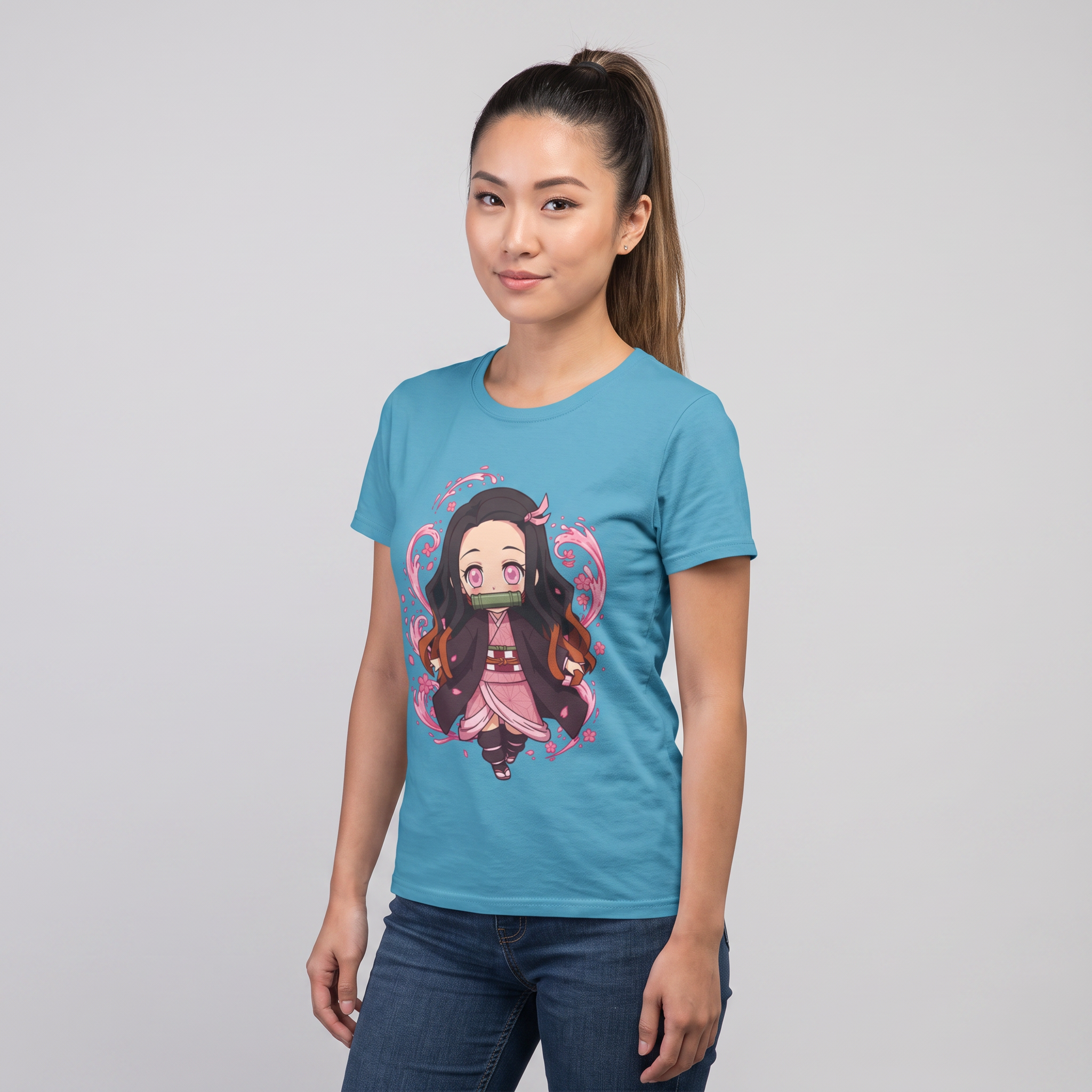 Nezuko Kamado Demon Slayer Anime Graphic Tee worn by a model