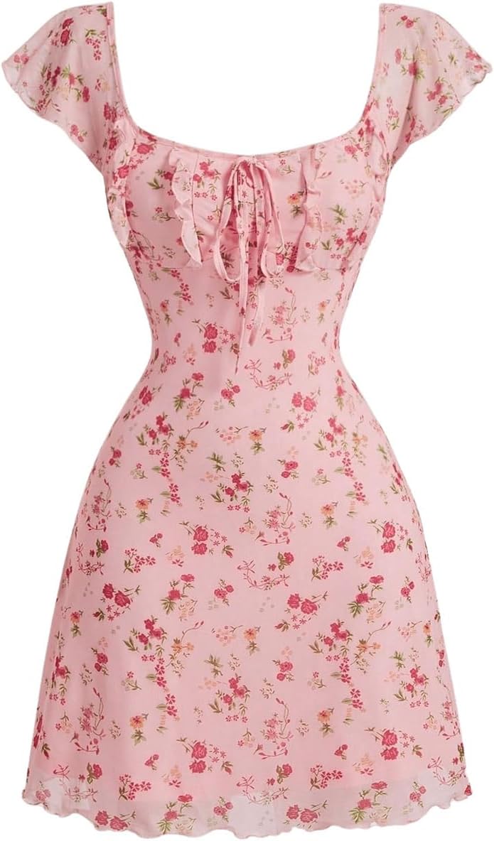SOLY HUX Coquette Babydoll Floral Mini Dress worn by a model