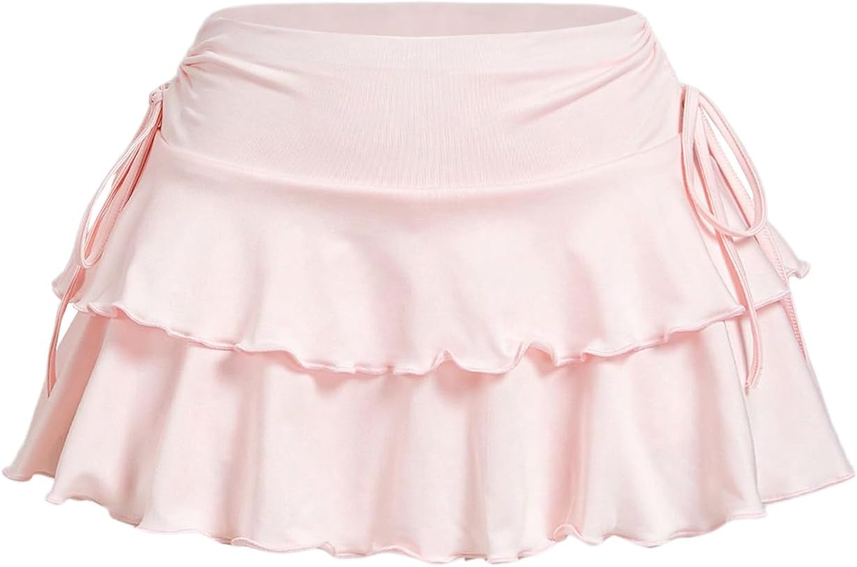 SOLY HUX Coquette Ruffle Mini Skirt with Shorts worn by a model