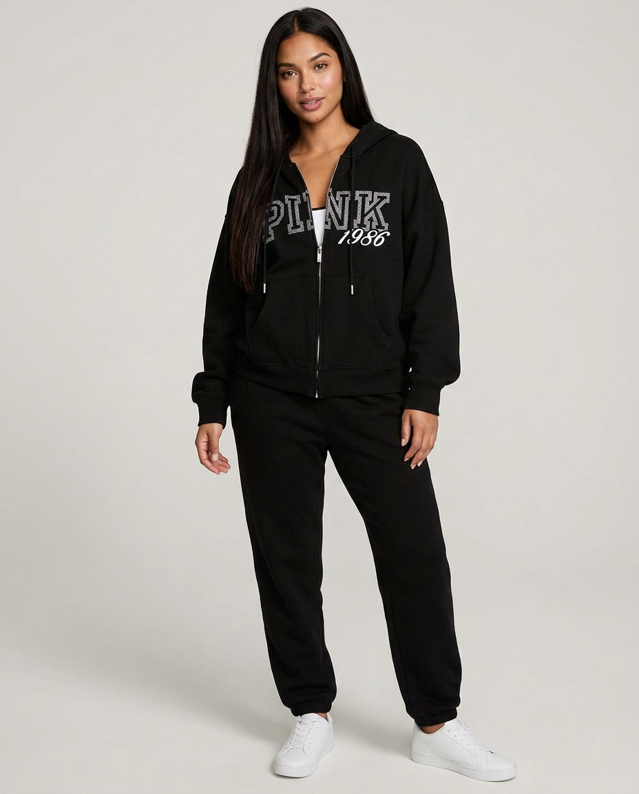 Victoria's Secret Campus Full-Zip Sweatshirt worn by a model