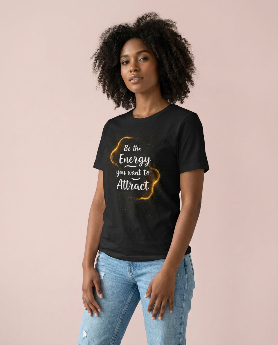 Be the Energy You Want to Attract Tee worn by a model