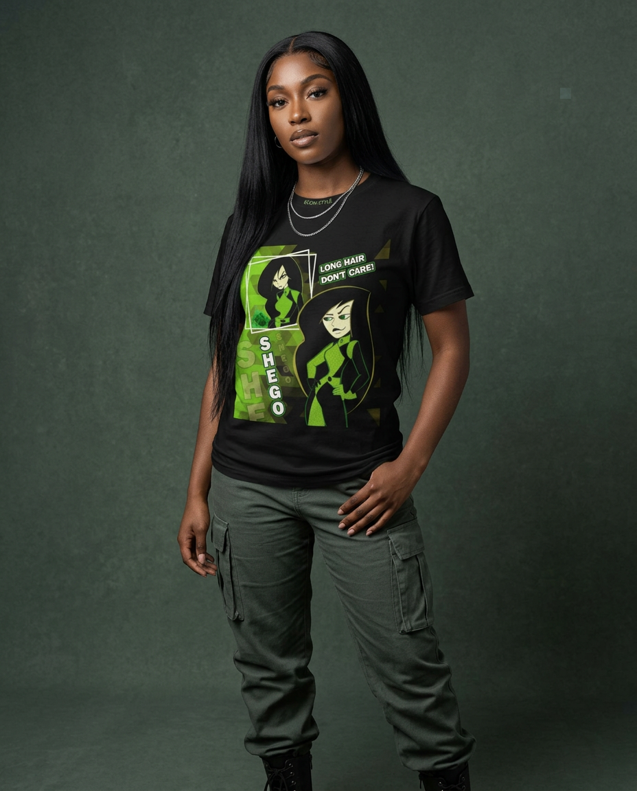 Shego Long Hair Don’t Care Tee worn by a model