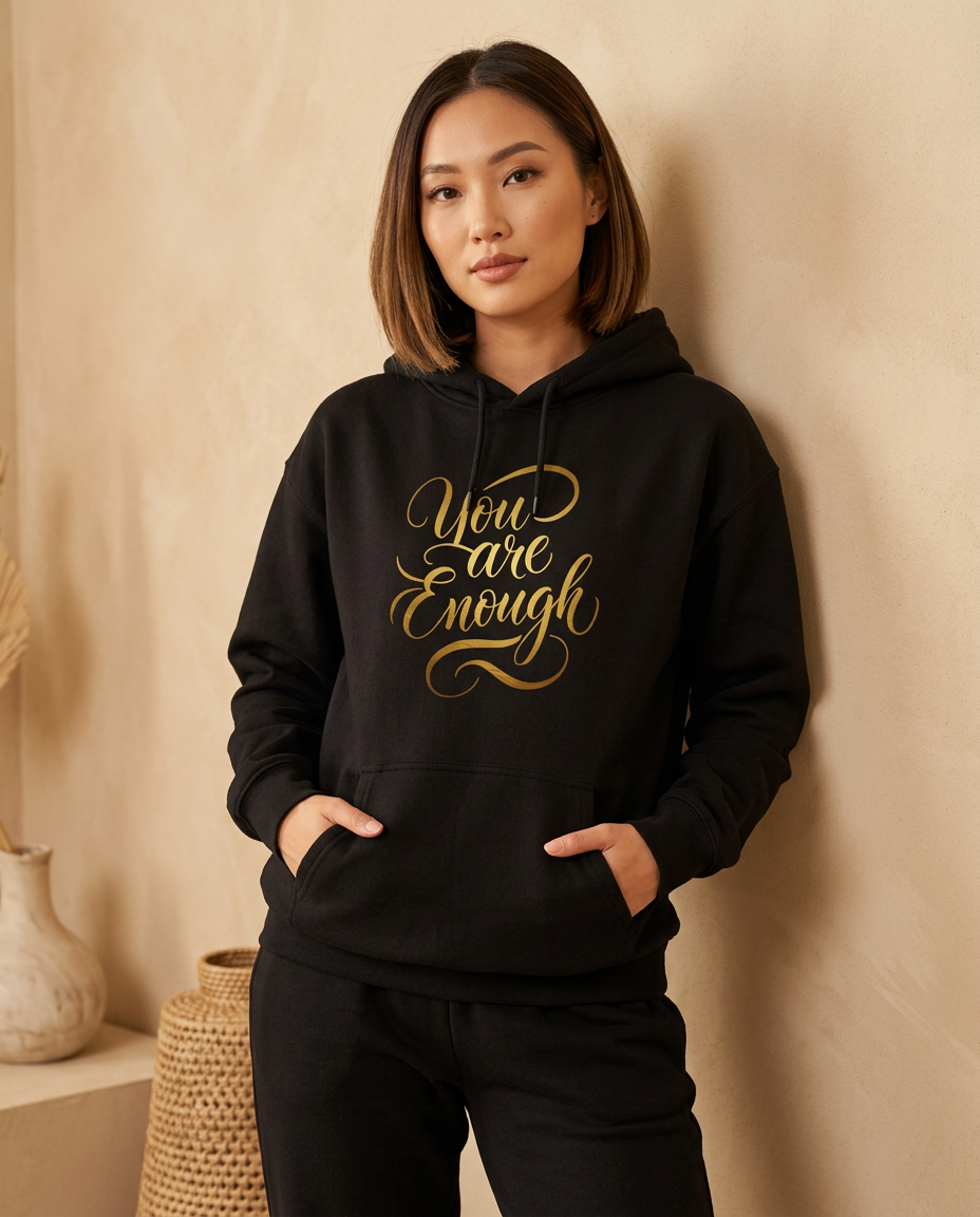 You Are Enough Affirmation Hoodie worn by a model