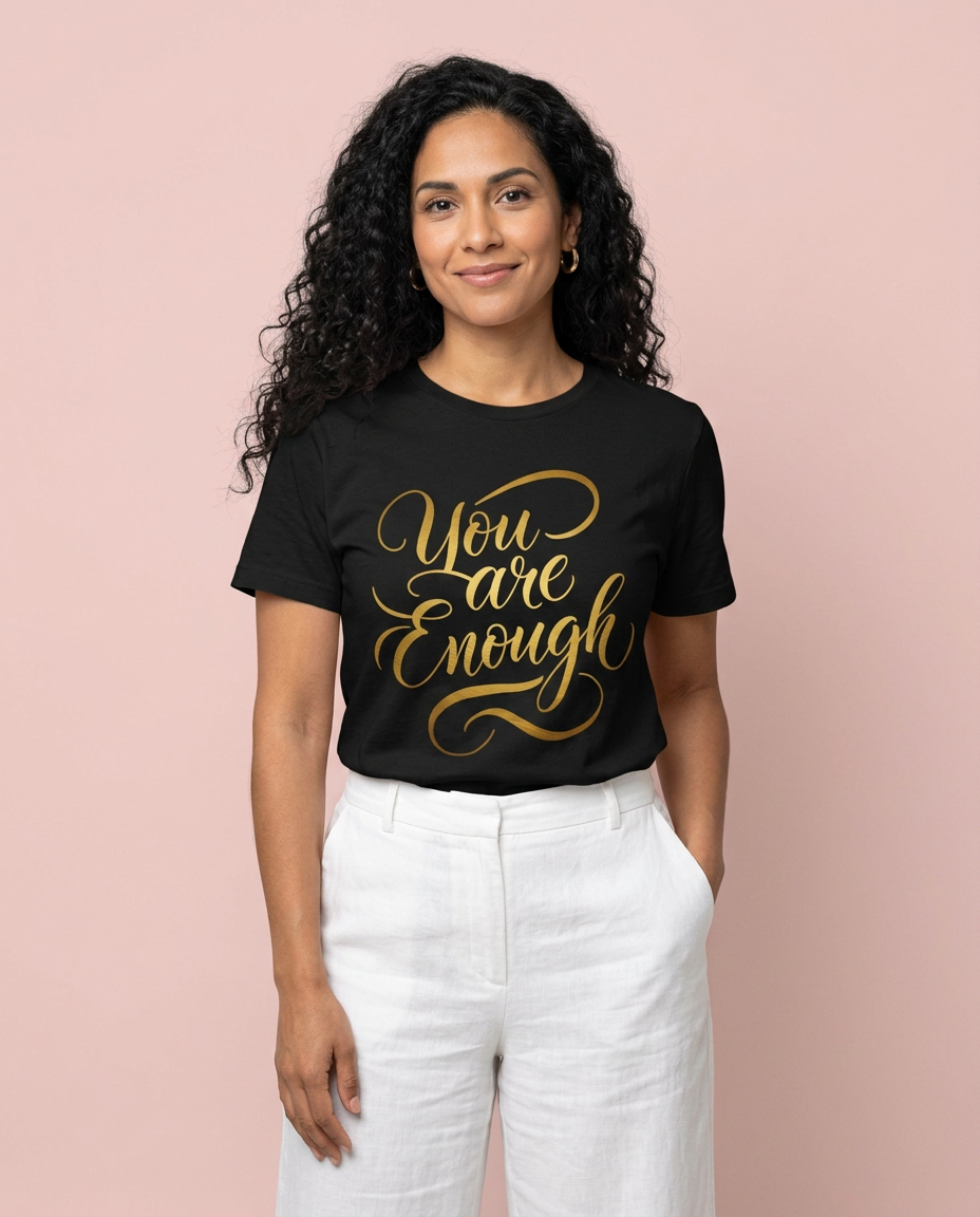 You Are Enough Affirmation Tee worn by a model