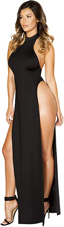 black-bodycon-open-side-leg-slit-dress-for-women