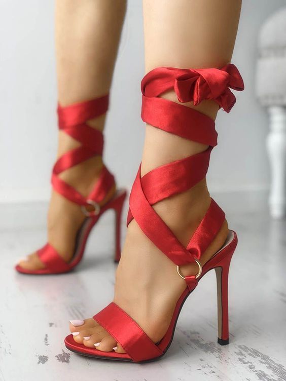 Red Lace-Up High Heel Shoes For Women - Look Qute
