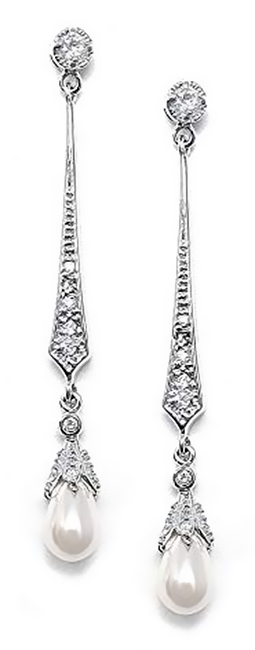 Mariell Slender Cubic Zirconia Vintage Dangle Earrings With Freshwater Pearl