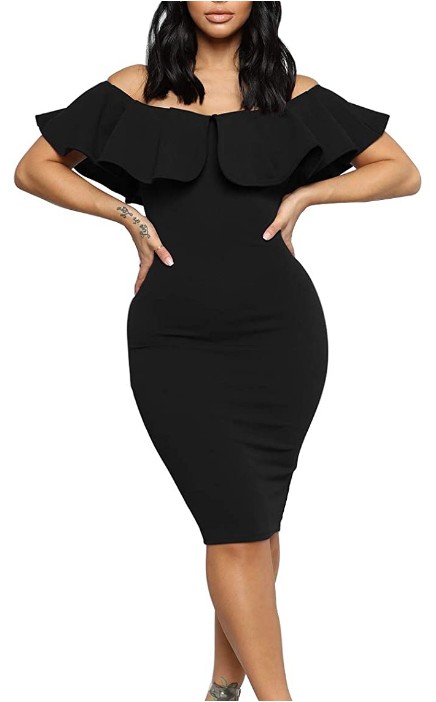 Ruffle Off Shoulder Bodycon Cocktail Party Dress Look Qute